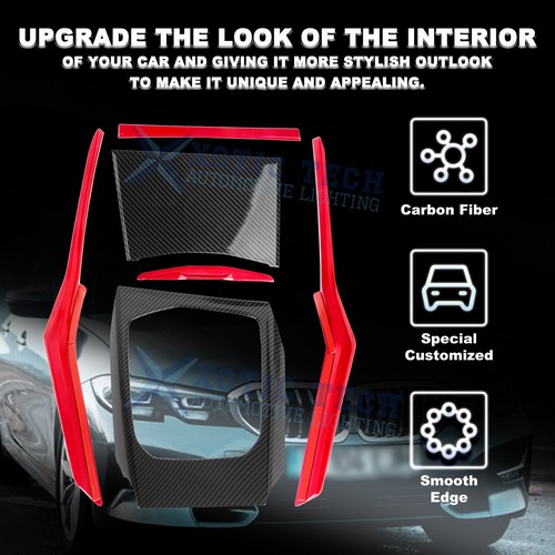 Red+Carbon Fiber Style Gear Box Shift Cup Panel Cover For BMW 3 Series G20 19-21 - Picture 2 of 12