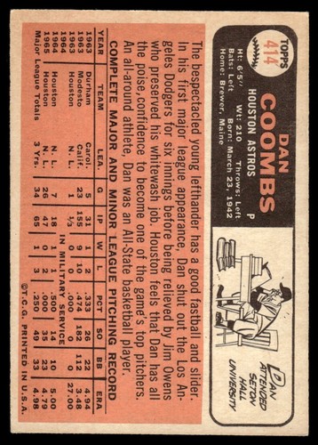 1966 Topps Dan Coombs Houston Astros #414 - Picture 2 of 2