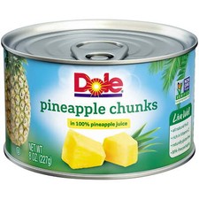 12 Pack Dole Canned Pineapple Chunks in 100 Pineapple Juice, 8 oz, Shelf