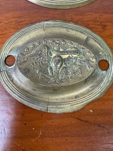 antico set ferramenta ovale aquila ottone Hepplewhite periodo federale 1820 fine orig - Foto 3 di 24