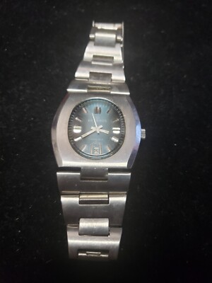 VINTAGE HELBROS CHUNK WATCH MANUAL WIND TIME & DATE STAINLESS STEEL WEST GERMANY