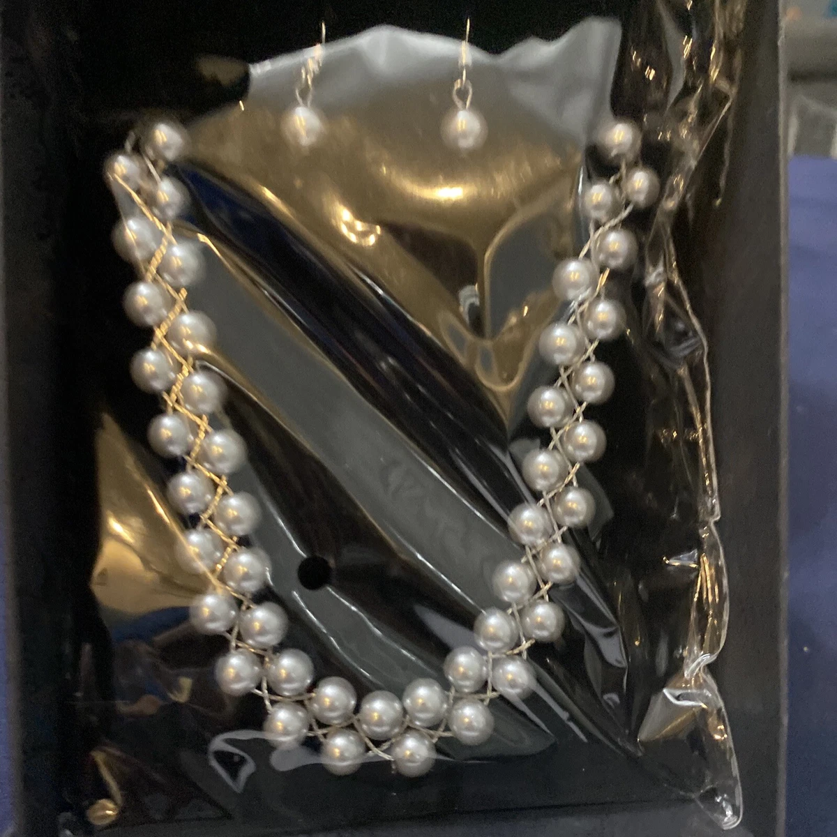 Publishers Clearing House Grey Pearl Necklace Earring Set NIB