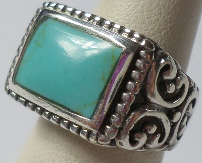 Vintage Sterling Silver 7G Inlaid Turquoise Scroll Ring Size 5.75,6.5,/& 6.75 NEW