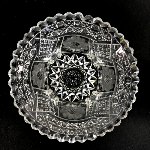 Vintage American Brilliant Period Cut Crystal Floral Bowl Plate Set - Picture 8 of 11