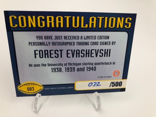 TK Legacy FOREST EVASHEVSKI AUTO Card QUARTERBACK CLUB/500 Card MICHIGAN - Picture 3 of 9