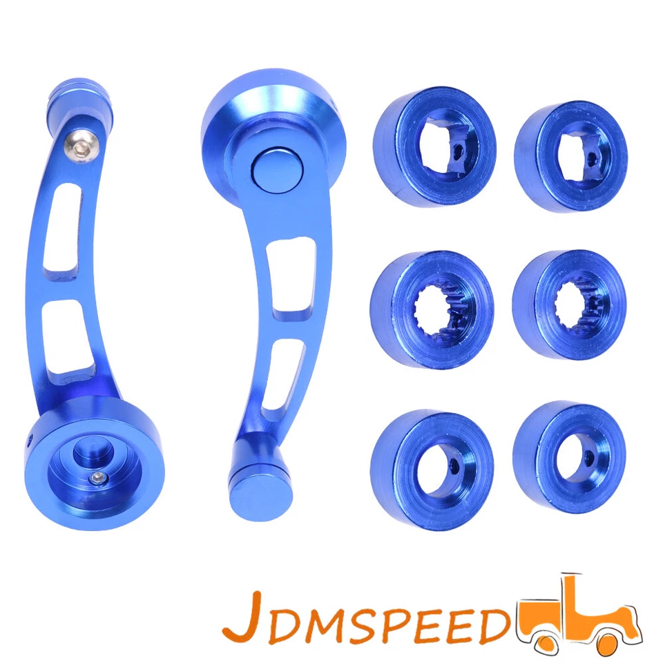Bobinadora universal de ventana de coche manivela de vidrio perillas de aluminio metal 2 piezas azul Foto 3 de 4