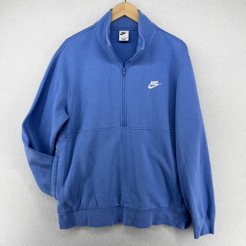 NIKE Sweatshirt Mens L Sportswear Club Brushed Back Fleece 1/2 Zip Pullover Blue