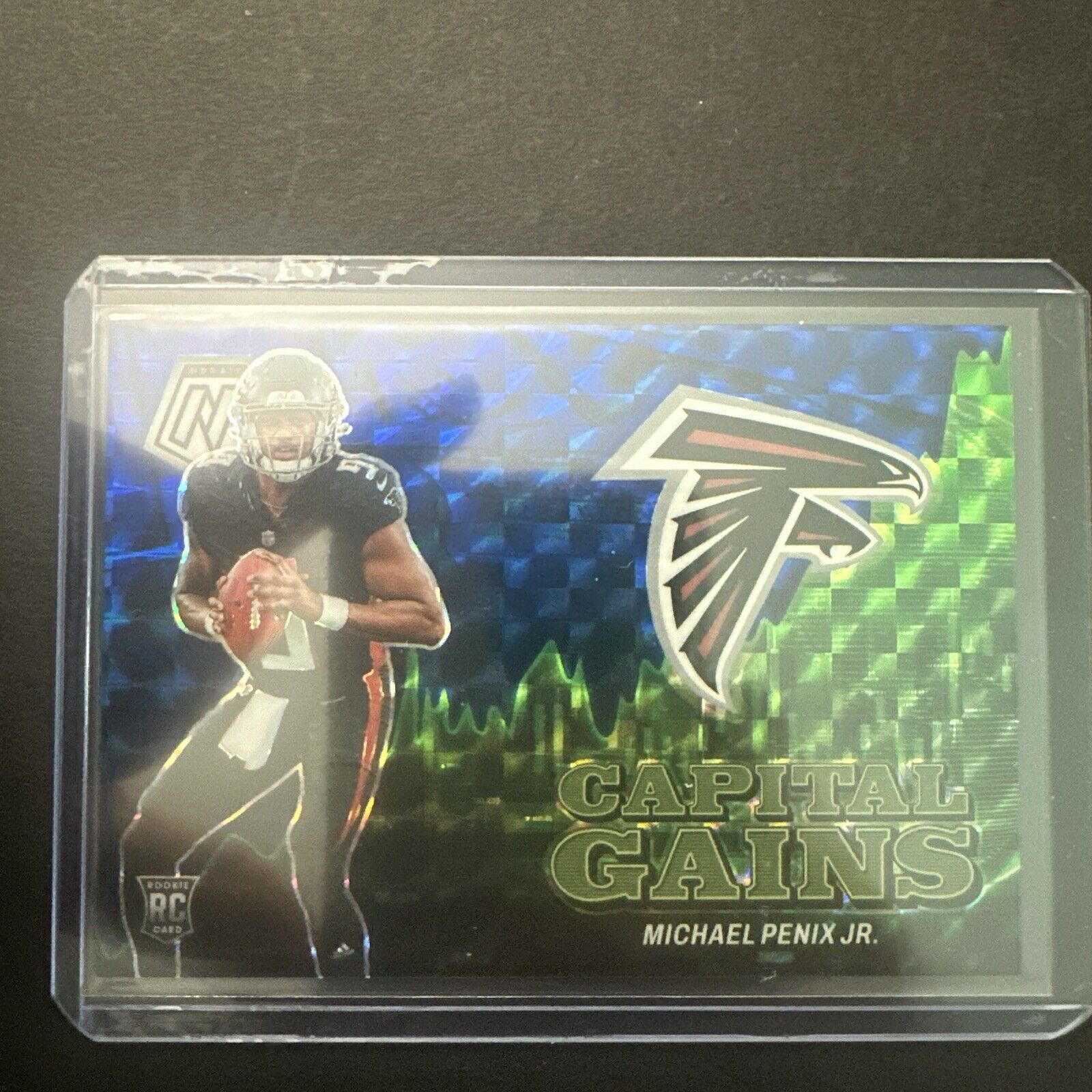 2024 Panini Mosaic Capital Gains Blue Prizm #18 Michael Penix Jr RC Rookie 82/99