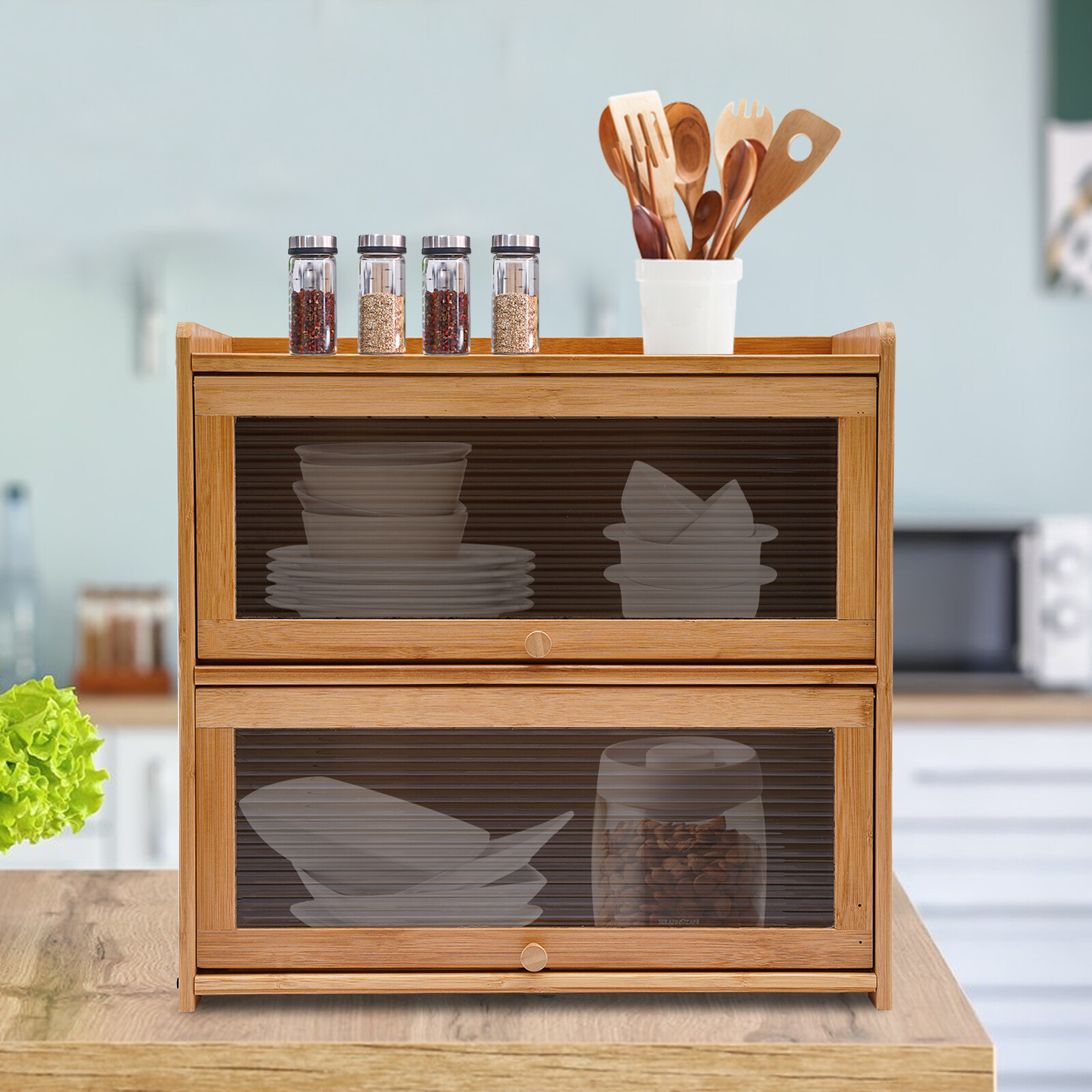 Countertop Storage Cabinet with 2 Door Stoppers for Organized Spaces