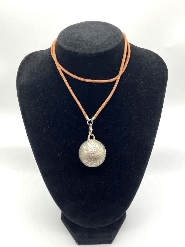 HERMES Zodiac Necklace Pendant Leather silver Brown HERMES Zodiac Necklace Pendant Leather silver Brown