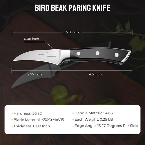 Bird Beak Paring Knife, 2.75 Inch Peeling Knives German Stainless Steel Small Cu - Picture 4 of 6