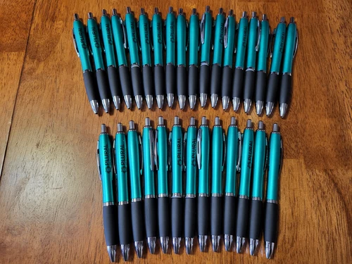 31 CT Lot Retractable Misprint Pens Thick Rubber Grip TEAL/AQUA BLUE/GREEN