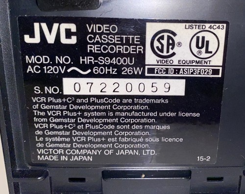 SVHS VCR JVC HR-S9400 player recorder jog shuttle, digital tracking warranty - Picture 7 of 7