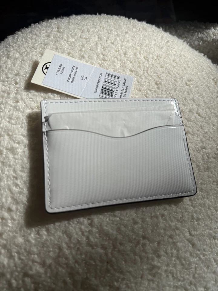 Auténtico estuche delgado para tarjetas Tory Burch Emerson charol blanco Foto 3 de 3