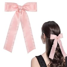 5.5  Korean Pink Ruffle Ribbon Tassel Hair Bows for Women Girls Satin Bowknot