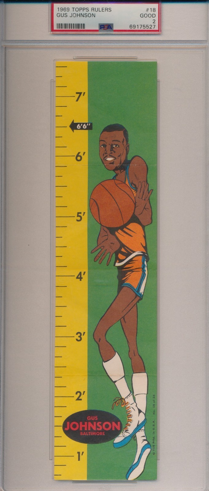 1969 TOPPS RULERS #18 GUS JOHNSON - PSA 2 GD (SVSC) NEWLY GRADED!