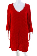 Michael Stars Women's V-Neck Tied Long Sleeve Shift Dress Red Size S