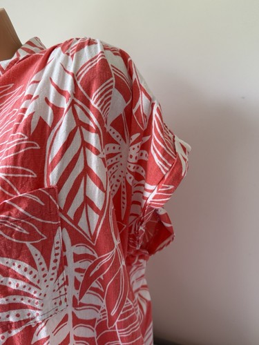 Old Navy Shirt Dress Women's XL Coral Tropical Coastal Palm Hawaiian Linen Blend - Picture 5 of 8
