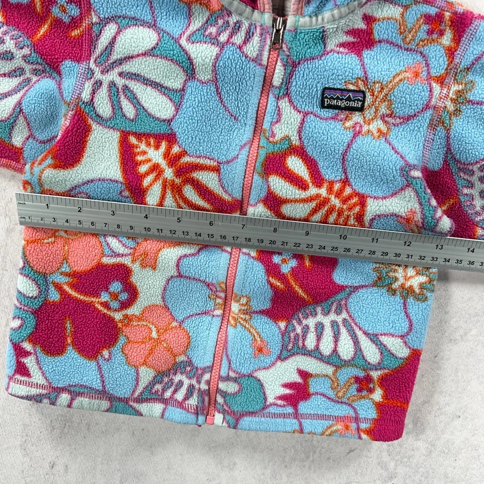 Vintage Patagonia Fleece Kids 3 Years Blue Floral Micro D Zip Hooded Jacket - Image 4 of 4