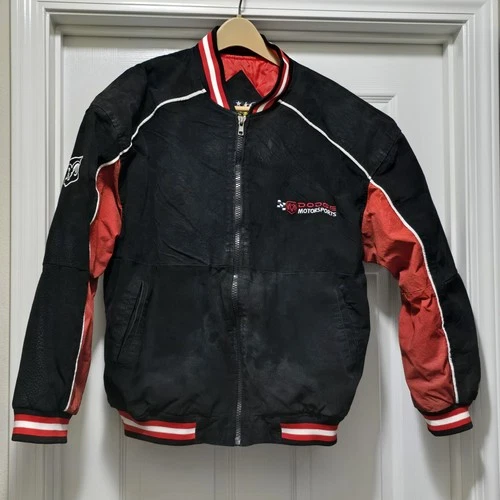 Vintage Essex Nascar Dodge Motorsports Leather Bomber Jacket Men's L