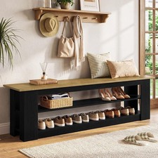 Farmhouse Entryway Bench with Three-Tier Shoe Storage