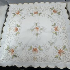 Pair Vintage Embroidered Cushion Covers Floral Scalloped Edge Cottagecore 18”