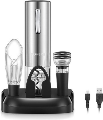 FOHERE Korkenzieher Elektrisch, mit Folienschneider, Ausgießer, Vakuumpumpe,