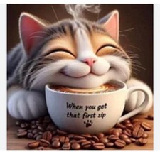 Diamond Art Cat/Coffee 35  x35  Kit Item: FLL08