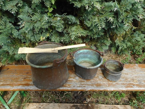 3 Alte Kupfer Töpfe Kessel mit Henkel Deko Garten Blumentopf Übertopf - Bild 5 von 9