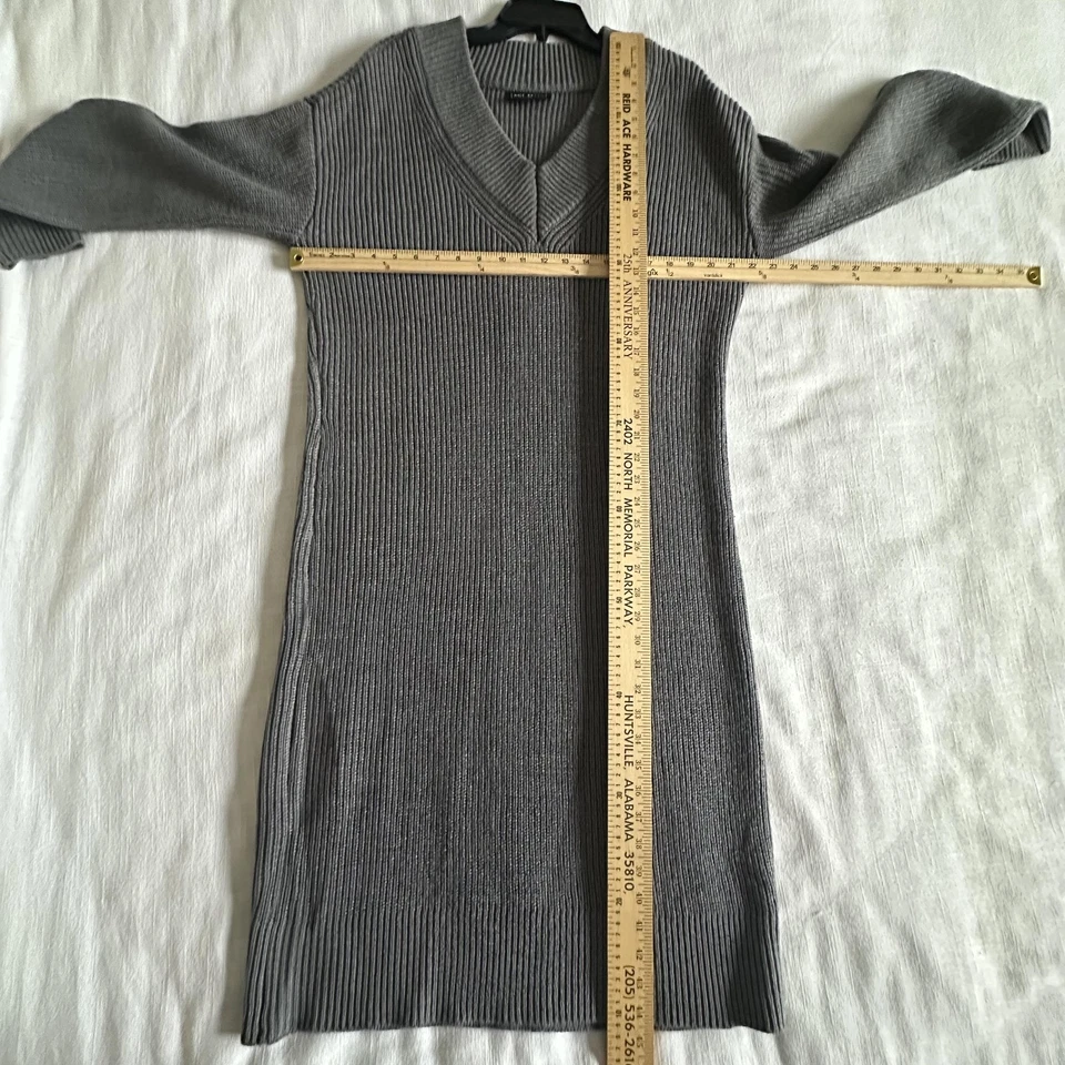 Vestido Suéter Lane Bryant Para Mujer Plus 14/16 Gris Tejido Acanalado Cuello en V Midi Pullover Foto 3 de 4