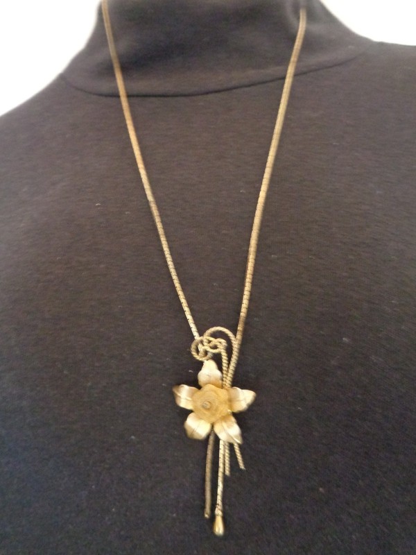 Gold Toned Flower 28” Necklace with Adjustable Slide (#4320).