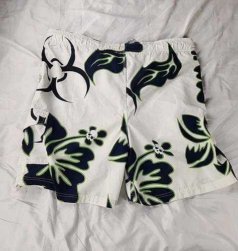 No Boundaries Board Shorts Mens M White Green Blue Rave Skater Y2K Swim Trunks - Picture 10 of 10