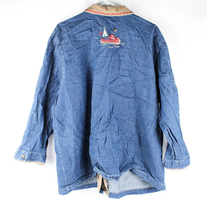 Chaqueta vaquera Teddi para mujer talla 2X botón de camping bordado azul Foto 2 de 4