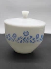 VINTAGE 1950's 60's Federal Glass White Milk Glass Blue Flower & Butterfly Cover