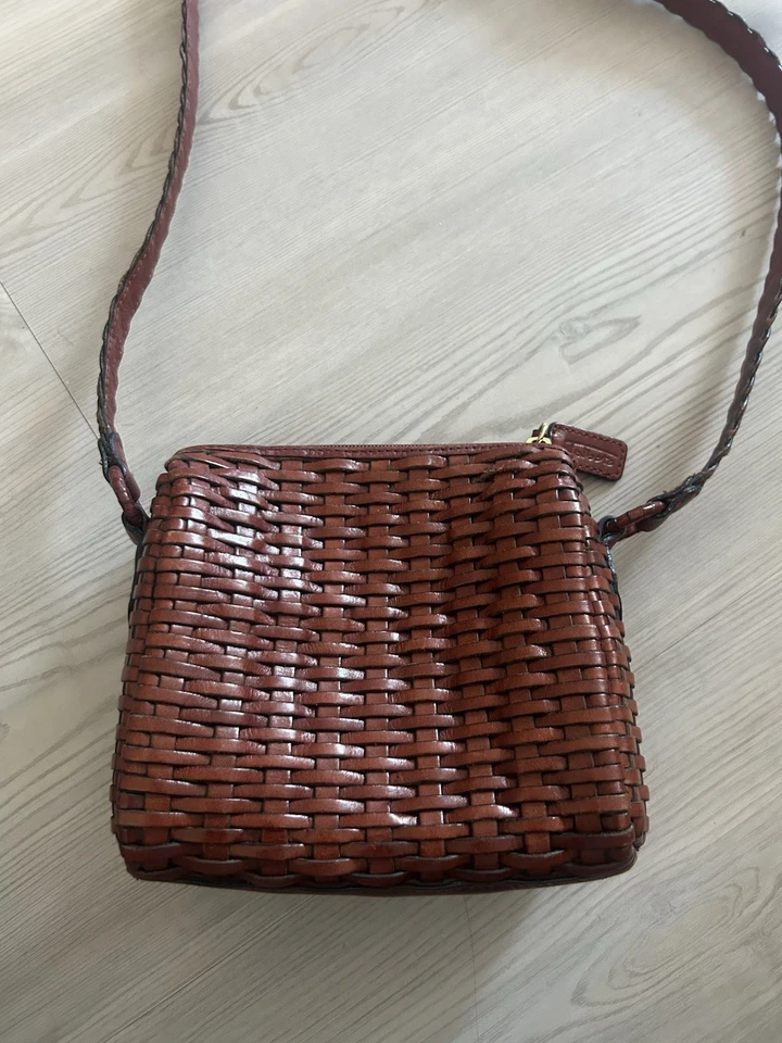 Bandolera Talbots Vintage Cuero Tejido Marrón con Correa Trenzada Foto 2 de 4