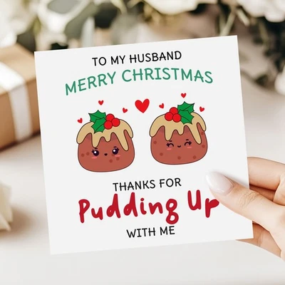 LITTLEGREETS Christmas Card for Husband – Funny Xmas Pudding Pun Card – Cute xmasGift
