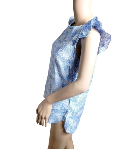 Elizabeth McKay Blouse Women's Blue Small Floral Silk Cotton Bloomcore Flutter - Picture 4 of 10
