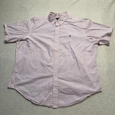 Vintage Ralph Lauren Polo Shirt Mens 2XL Pink 1990s Striped Button Up Pony