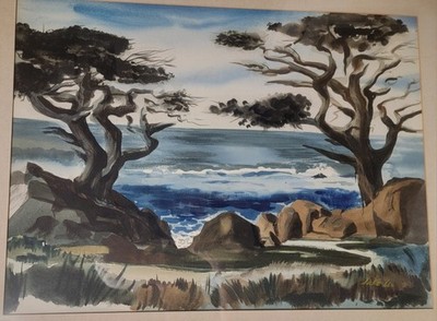 Jake  Lee-Watercolor- Monterey Pines California Coast-Estate Of Dianne Feinstein