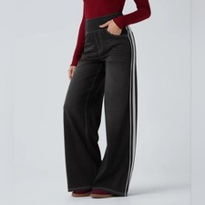 NWOT Halara Flex High Waisted Stripe Wide Leg Flowy Washed Casual Jeans Size LP