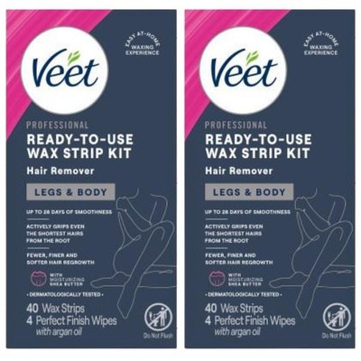 Veet Leg & Body Hair Removal Kit - Sensitive Skin Cold Wax Strips (40x2)