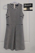Madewell Striped Knit Sleeveless Fit Flare Midi Dress size S Cotton Black White