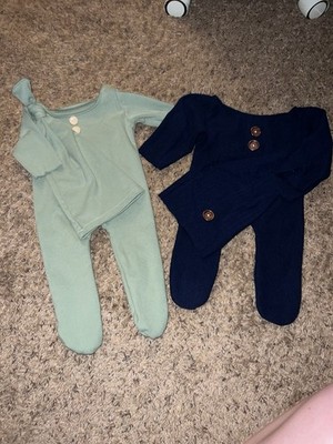 Green and Navy Layette Set with Button Accents, 2 Piece Baby & Toddler Outfit