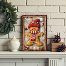 Gingerbread Man Metal Sign, 8x12 Christmas Wall Decor Holiday Home Decorations