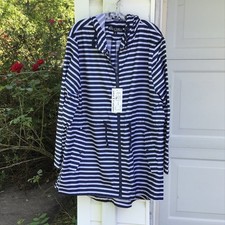 NWT Bill Chill Navy White Stripe Hooded Zip Pockets Rain Anorak Coat 3X