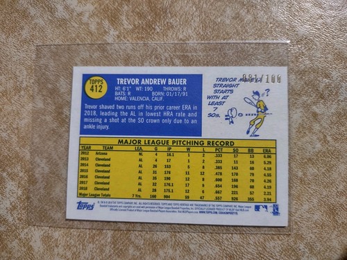 2019 Topps Heritage Trevor Bauer MINI 081/100 CLEVELAND GUARDIANS INDIANS - Picture 2 of 2