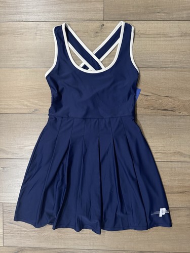 Prince Pickleball plissiertes Tenniskleid mit gekreuztem Rücken marineblau L Large neu mit Etikett - Bild 3 von 3