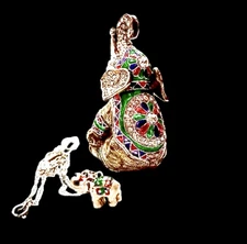 Sitting Elephant With Trunk Up Trinket Box With Hidden Treasure Necklace Inside