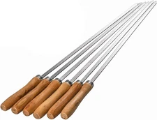 6pc 16.5" Stainless Steel Kebab Skewers w/Wood Handle