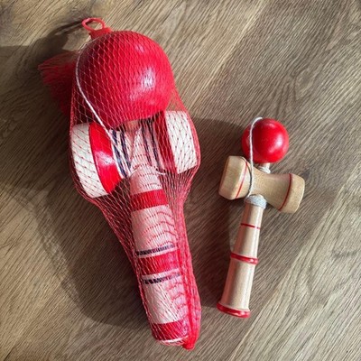 Wooden Kendama Set Red Stripe Large And Small Unused Toys Japan